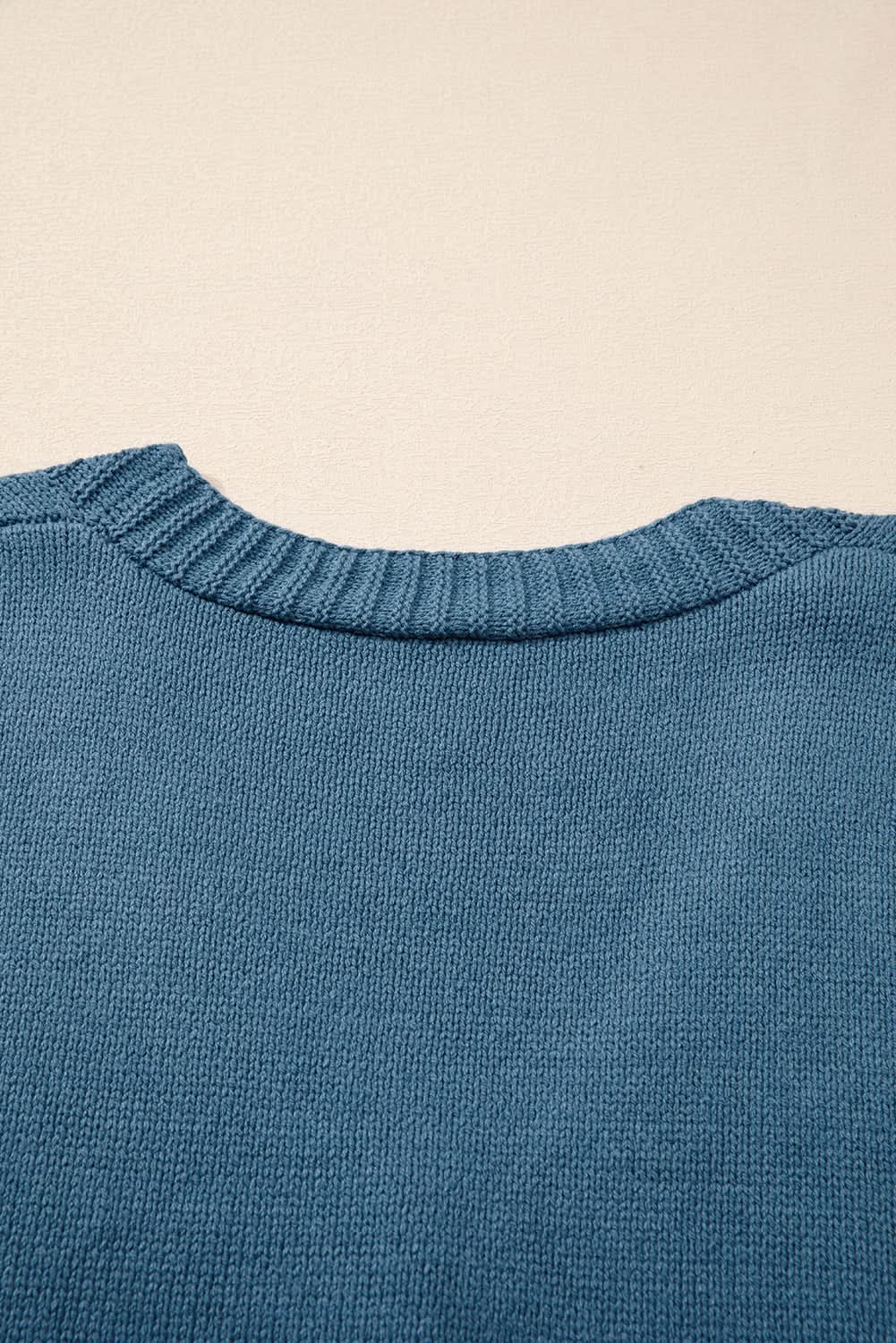 Real Teal Open Knit V Neck Button Front Drop Shoulder Plus Size Cardigan - Love Salve